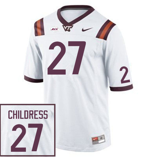 Men #27 Tyler Childress Virginia Tech Hokies College Football Jerseys Sale-White